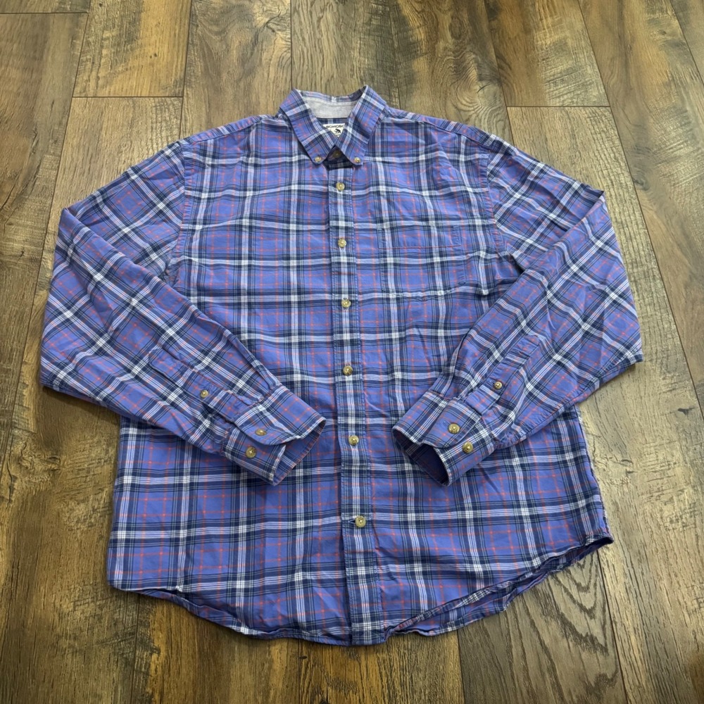 Bonobos Mens Standard Fit Medium Plaid Button Down Shirt Blue Purple 100% Cotton